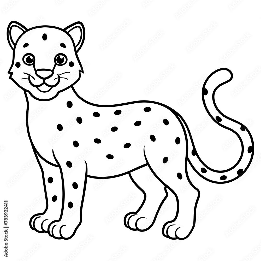 Happy Cheetah Line Art Vector 