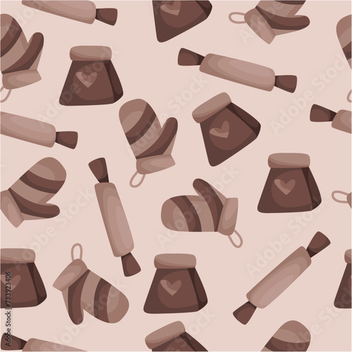Beige cute pattern of pastry supplies.Background for confectioners.