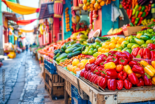 A colorful and vibrant vegetable market in South America
