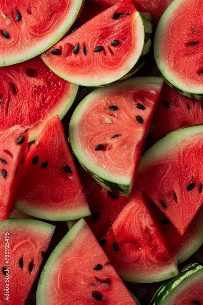 Pile of sliced watermelon on table Pile of sliced watermelon on table