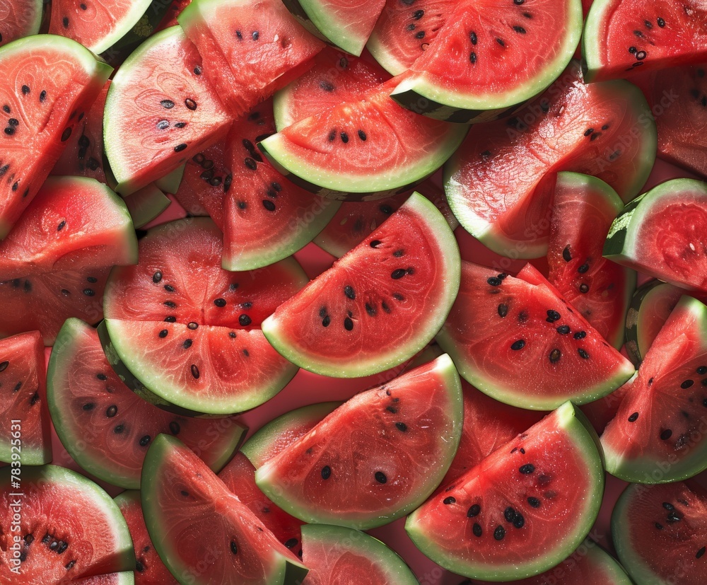 Pile of sliced watermelon on table Pile of sliced watermelon on table