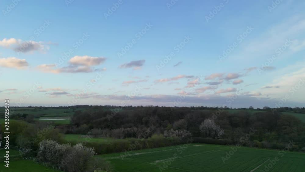High Angle View of British Countryside Landscape of Redbourn Village, England United Kingdom During Sunset. April 7th, 2024 High Angle View of British Countryside Landscape of Redbourn Village, England United Kingdom During Sunset. April 7th, 2024