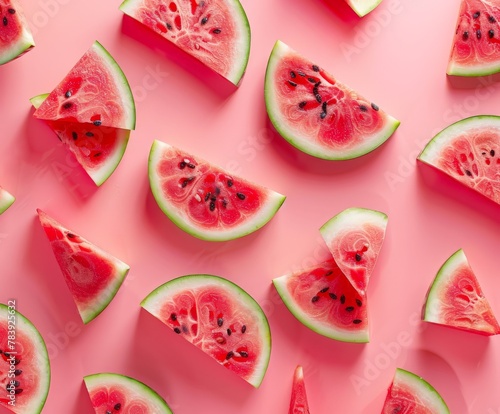 Slices of watermelon on pink background