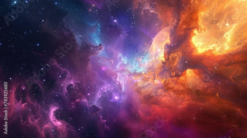 Radiant space nebula and cosmic dust clouds - A radiant space nebula with cosmic dust clouds offering a mystical and awe-inspiring view of the universe