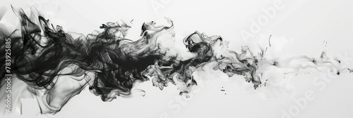 Flowing black and white smoke abstraction - An expansive black and white image captures the fluid and dynamic movement of smoke across a blank canvas