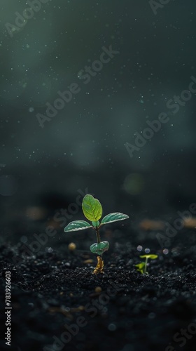 Small green plant sprouts from the ground