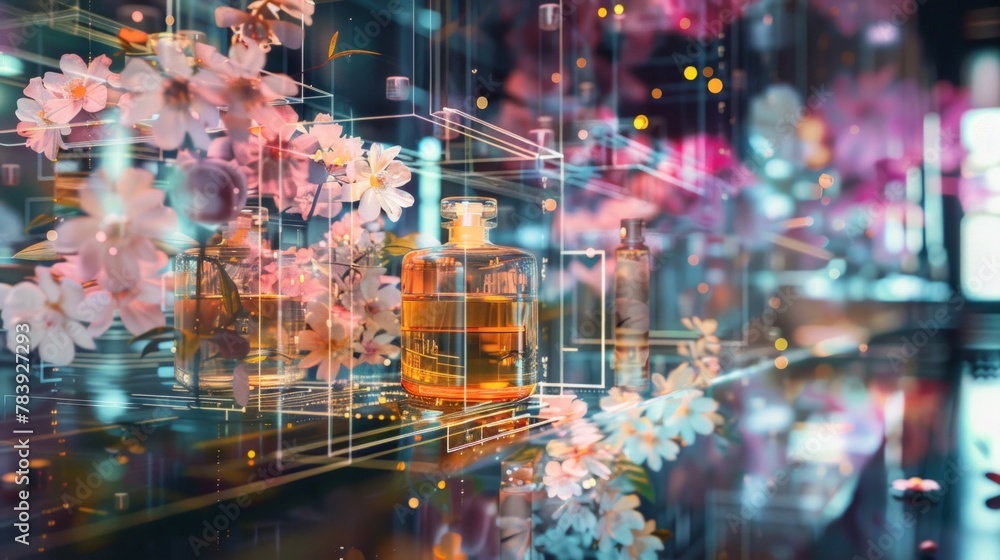 Futuristic Perfume Bottle in Neon Light Ambiance