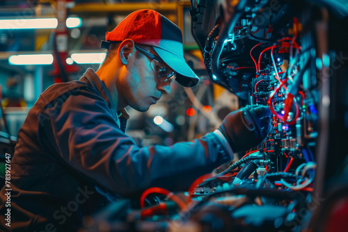 Technician Analyzing Advanced Electronic Car System