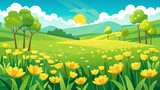 spring-meadow-with-yellow-flowers-in-the-field-vec