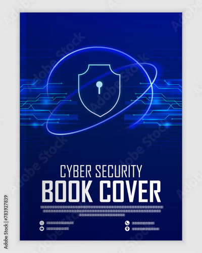 Cyber security modern book cover template.Cybersecurity Information safety booklet design with icons	