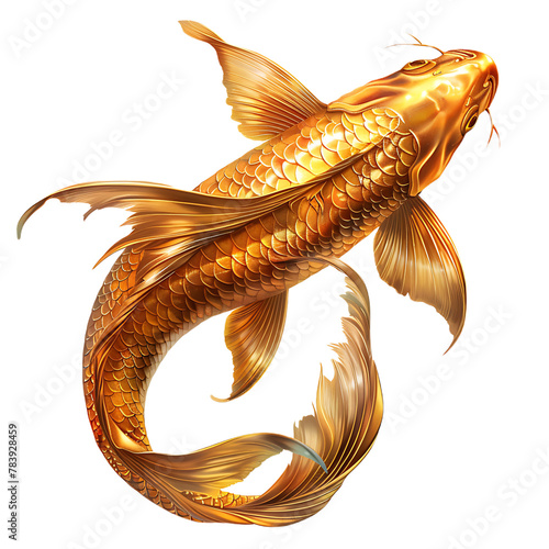 Golden koi fish on transparent background PNG. Symbol of wealth.