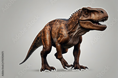 A Tyrannosaurus dinosaur scratching Jurassic Cartoon Vinyl Sticker. © mischenko