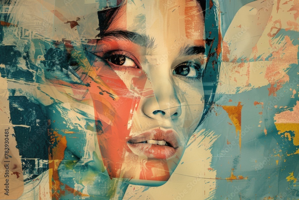 Vibrant contemporary abstract pop art portrait of a charming young ...