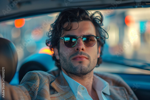 Man in Car Wearing Sunglasses