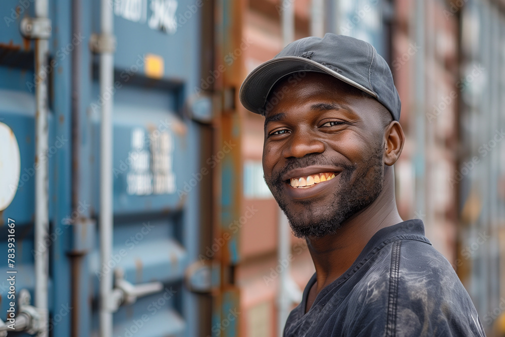 Man Standing in Front of Cargo Container Man Standing in Front of Cargo Container