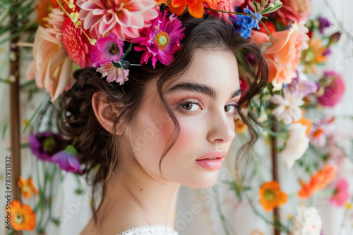 Floral Beauty Portrait, Woman with Flower Crown