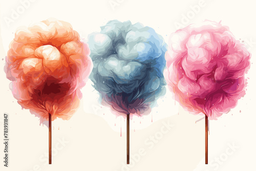 Multi-colored cotton candy set. Vector cartoon illustration of sweets. photo