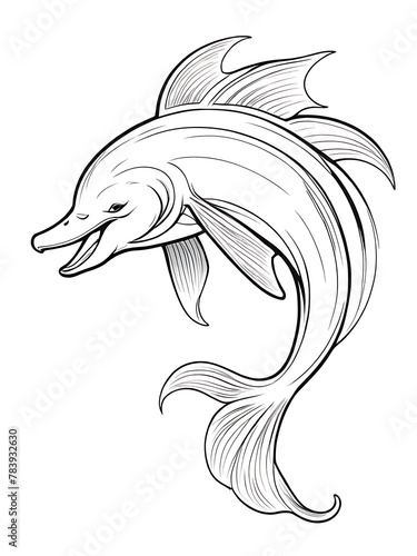 Dolphin coloring page smoothly outlined clear white color  white background  ai generated 