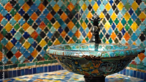 Traditional Moroccan Mosaic Fountain in Vibrant Colors