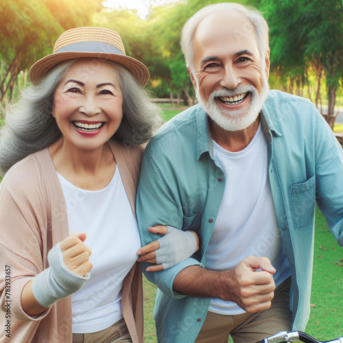 Active Agers: Joyful Senior Couple Share a Moment Outdoors. generative AI photo