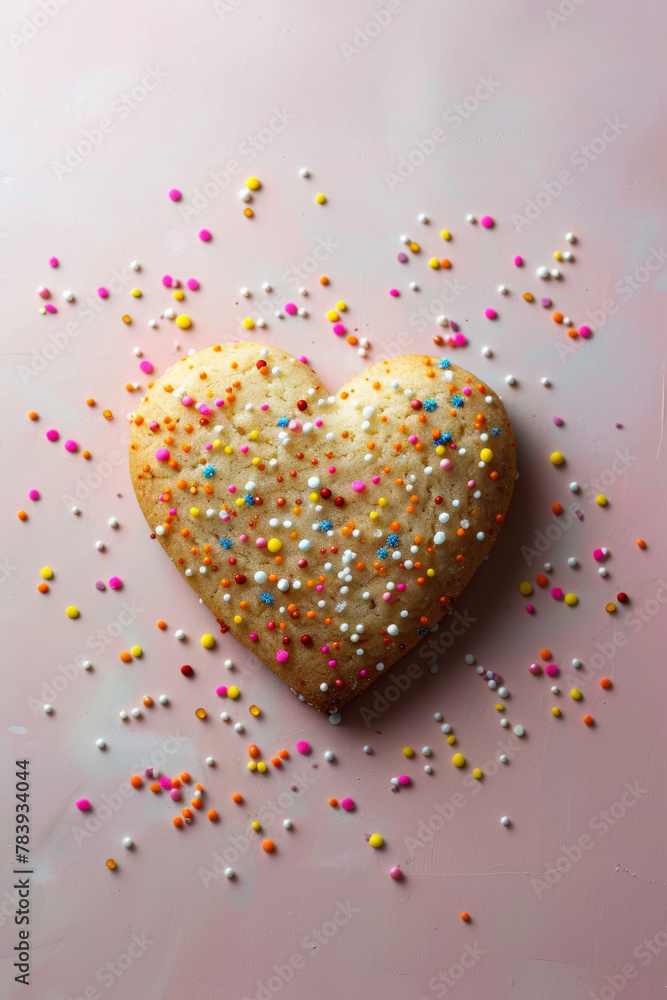 Treat: Heart-Shaped Cookie on Pastel Background