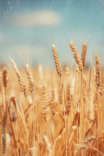 Golden Wheat Field Under Sunny Blue Sky