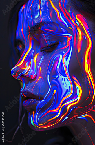 Fantasy meets marketable art as faces dissolve into neon lines creating a mesmerizing spectacle of melting beauty