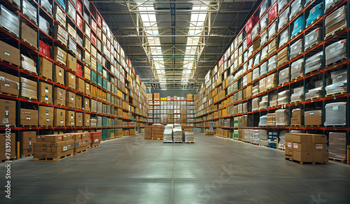 Industrial Warehouse: Vast Capacity for Goods Storage. Logistics and tariff concept photo