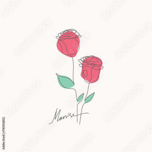 red rose flower line art minimalist illustration design icon beautiful