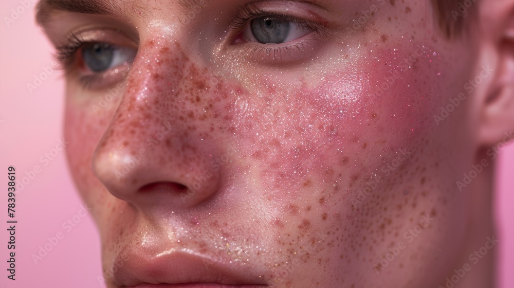 Captivating Close-Up Portrait of a Woman with Freckles and Glitter Makeup Captivating Close-Up Portrait of a Woman with Freckles and Glitter Makeup