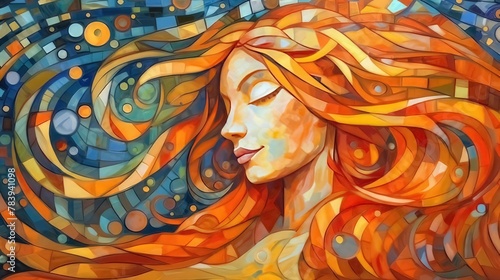 femail angel. stained glass. ave maria.  Abstract expressionism. 

