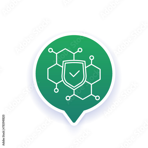 shield and molecules line icon, vector design