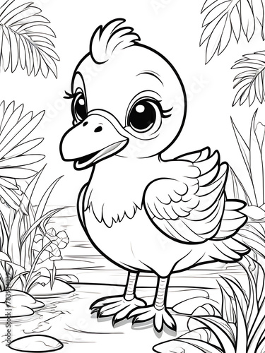 Flamingo coloring page cartoon children coloring drawing without colors all white background 