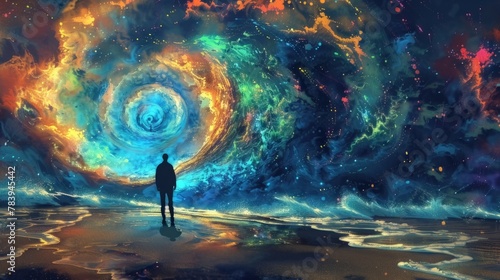man walks into vortex, mystical soul journey 