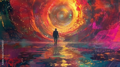 A man enters a vortex, embarking on a mystical soul journey. 