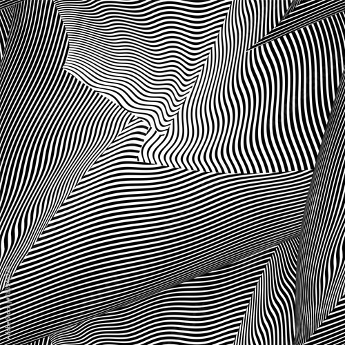 Abstract gridded geometric background with black linear moire effect. Metaverse concept poster for wall art, panel, poster, web banner, mobile apps, interior decor. 