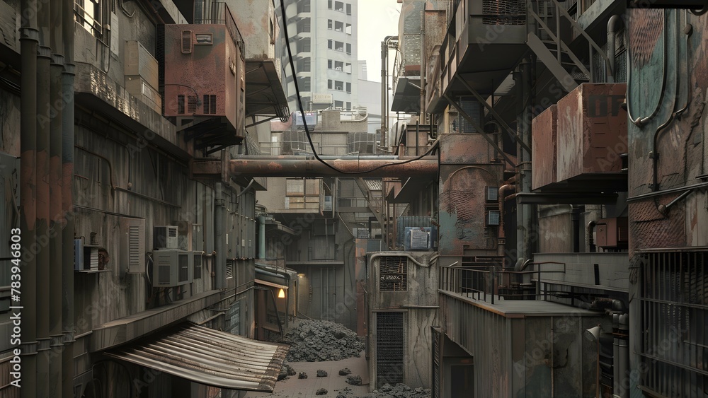 decaying urban structures and a desolate atmosphere