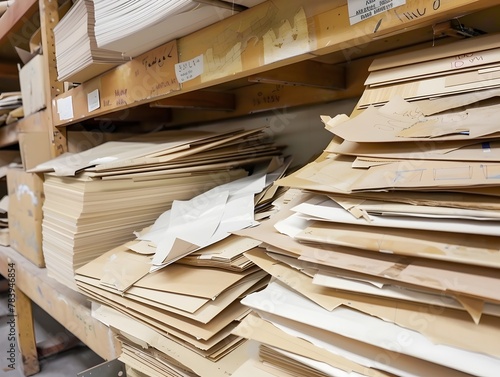 A chaotic accumulation of paperwork reveals the daunting task of managing an overflowing archive in an office or storage environment photo