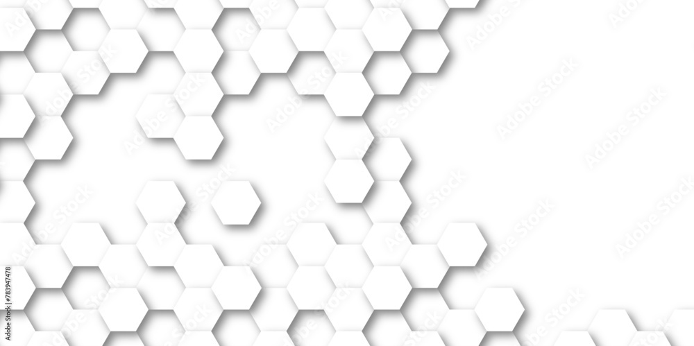 Abstract 3d background with hexagons backdrop background. A white marble wall with hexagon tiles for texture. honeycomb white Background ,light and shadow. Top view. Abstract background. Abstract 3d background with hexagons backdrop background. A white marble wall with hexagon tiles for texture. honeycomb white Background ,light and shadow. Top view. Abstract background.
