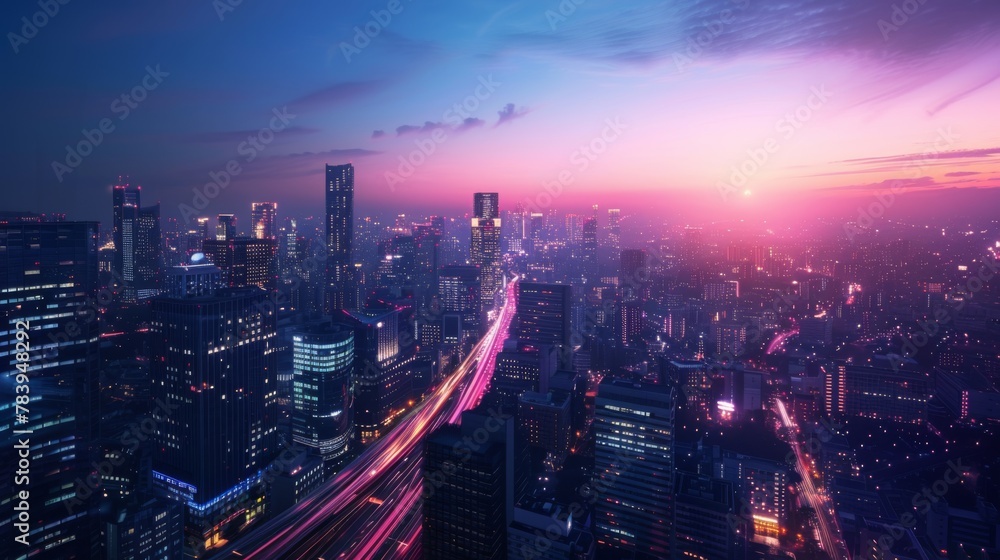 A Vibrant Cityscape at Sunset A Vibrant Cityscape at Sunset