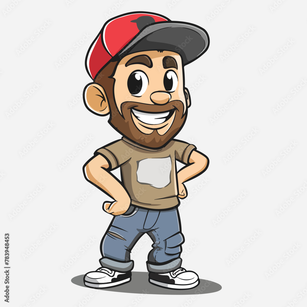 Fototapeta premium Smiling Cartoon Boy with Beard - Cheerful Character Illustration
