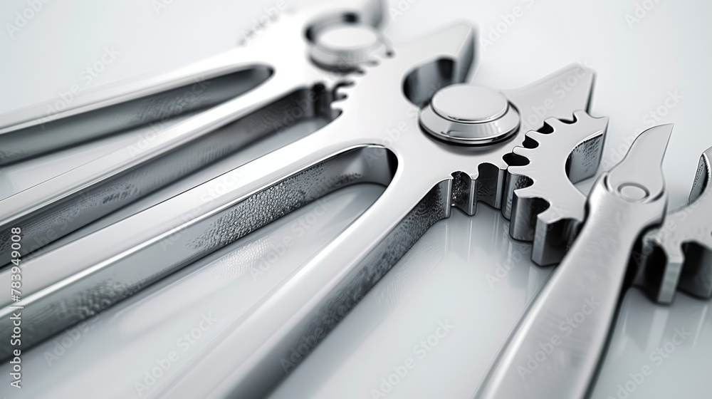 Set of wrenches with metallic finish. Tools and mechanics concept - obrazy, fototapety, plakaty 