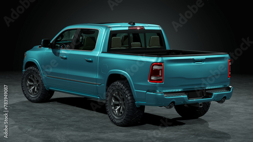 3D rendering of a brand-less generic pickup truck in studio environment 