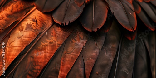 Detailed view of the texture and coloration of a birds feathers. photo
