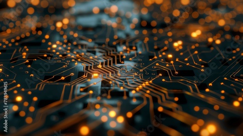 Detailed view of a computer circuit board, showcasing intricate components and connections.