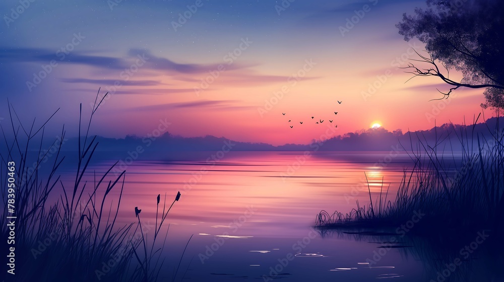 Solitude's Embrace: Lakeside Sunset