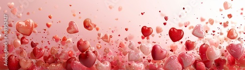 Valentine's Day banner features heart shaped designs in red and pink, creating a festive and romantic vibe