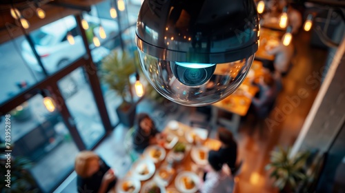 Overhead Security Camera in Vibrant Restaurant