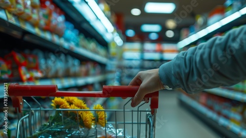 Customer Navigating Supermarket Aisle