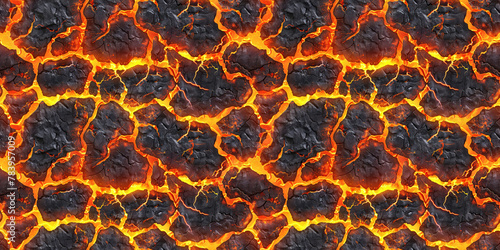 Seamless glowing melted magma pattern, tileable cracked lava texture, great for video game design